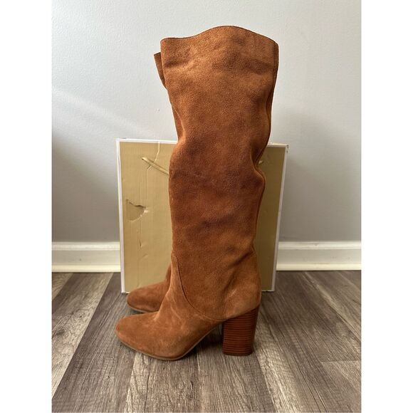 Michael Kors Slouchy Suede Round Toe Heeled Pull-on Leigh Boots Luggage Size 10 - Picture 5 of 12